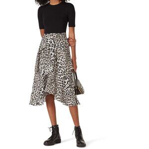 Maje Rapile Dress - Mixed Media T Shirt Dress w/ Leopard Print - Size FR…